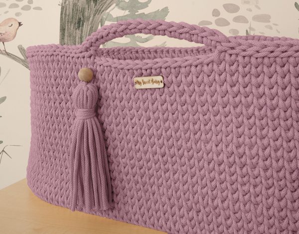 Moses basket BOHO Handmade with stand - lavender - Image 7