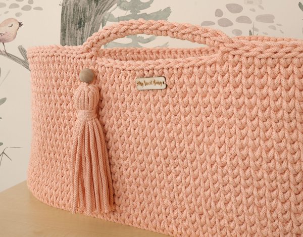 Moses basket BOHO Handmade cotton with mattress - salmon - Image 5