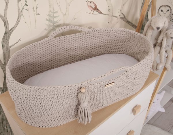 Moses basket BOHO Handmade cotton with mattress - light beige - Image 5