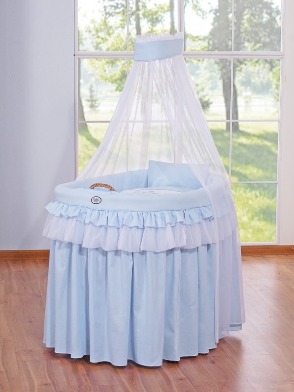 Moses Basket Wicker drape crib- Little Prince blue