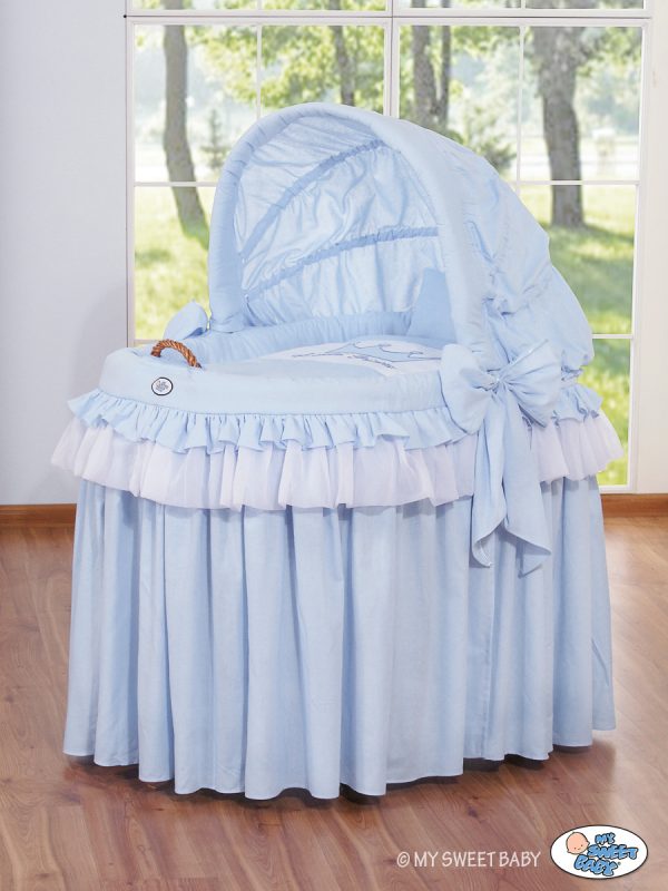 Cover set 4 pcs for Moses Basket Wicker hood crib- Little Prince blue - Image 2