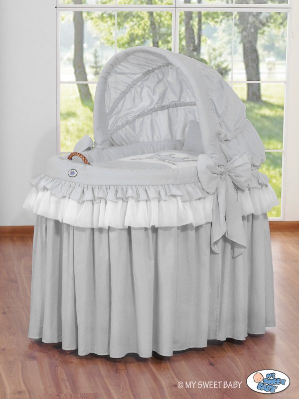Cover set 4 pcs for Moses Basket Wicker hood crib- Little Prince Princess grey - Image 2