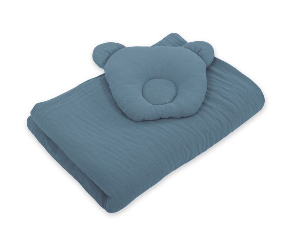 Duvet with pillow Teddy MUSLIN - 2pcs set - pastel blue - Image 2