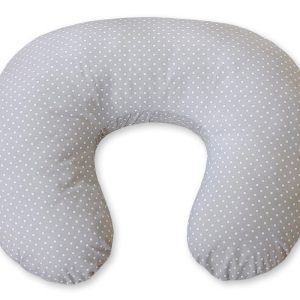 Feeding pillow- Hanging hearts white polka dots on grey
