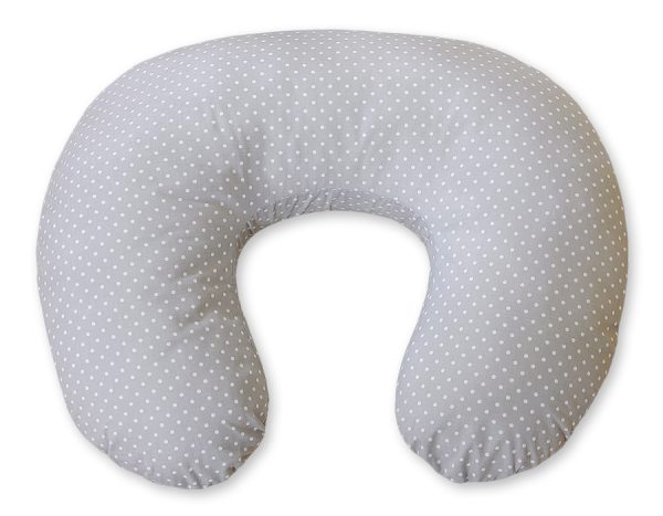 Feeding pillow- Hanging hearts white polka dots on grey
