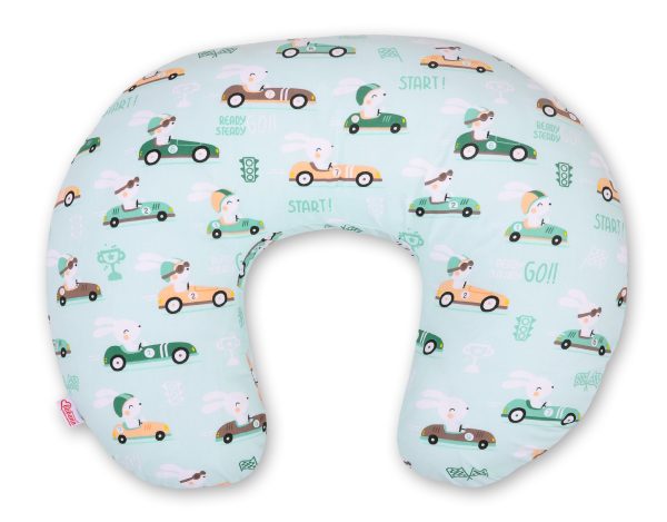 Breastfeeding Pillow Nursing Croissant Pillow, removable, Hands-Free Feeding- mint rabbits