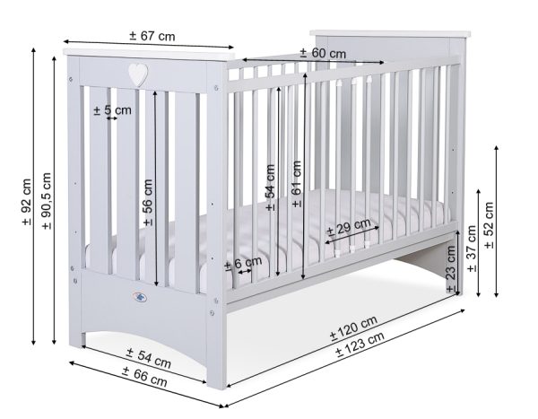 Wooden baby cot 120x60cm Lorenzo III white-grey, with teething rail - Image 11