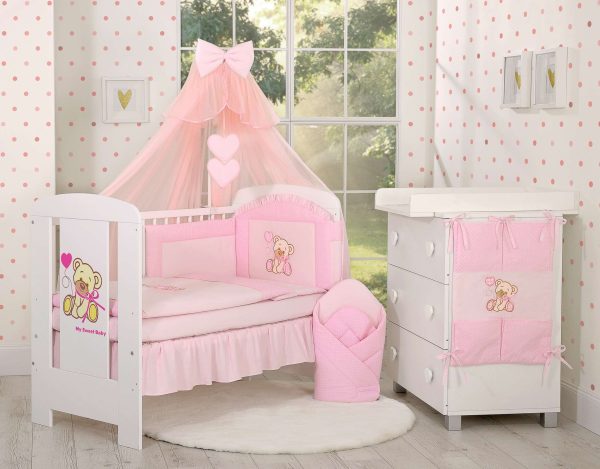 Baby nest with stiffening- Bear with bow pink - Image 2