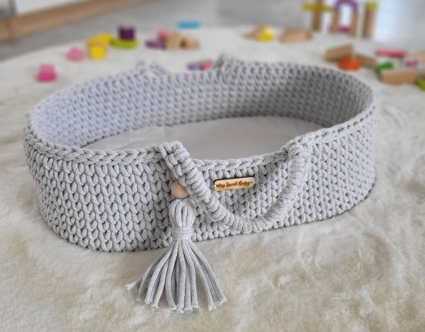 Moses basket BOHO cotton - doll carrier - light grey