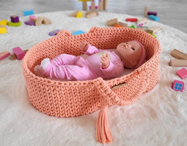 Moses basket BOHO cotton - doll carrier - peach - Image 3