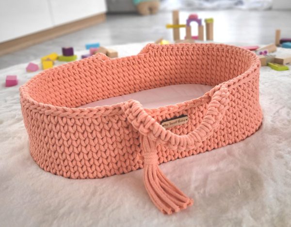Moses basket BOHO cotton - doll carrier - peach
