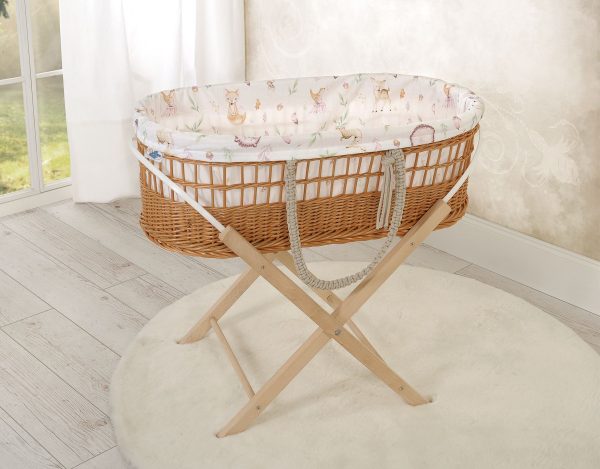 Moses wicker basket in BOHO style with stand with cotton lining - forest softness - Image 2