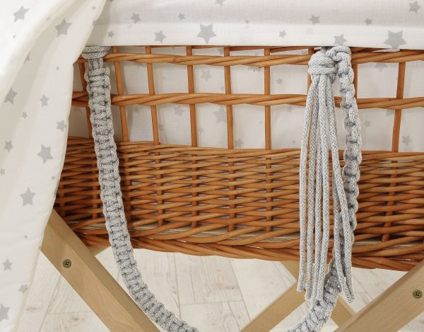 Moses wicker basket in BOHO style with stand with cotton lining - mini Stars grey - Image 3