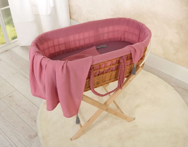 Moses wicker basket in BOHO style with muslin lining - pastel violet - Image 2