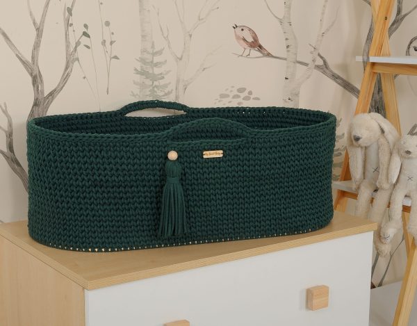 Moses basket BOHO Handmade with stand - bottle green - Image 2
