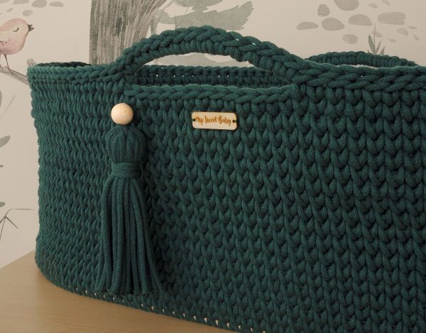 Moses basket BOHO Handmade with stand - bottle green - Image 3