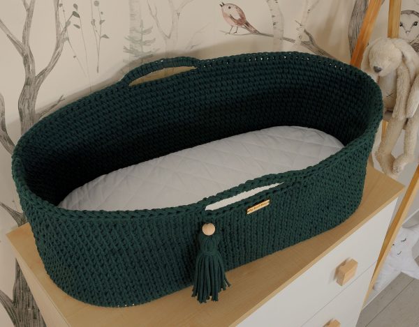 Moses basket BOHO Handmade cotton with mattress - bottle green - Image 3