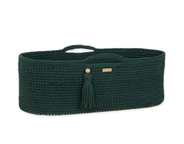 Moses basket BOHO Handmade cotton with mattress - bottle green - Image 4