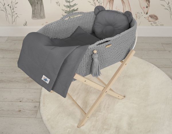 Moses basket BOHO Handmade cotton with mattress - dark gray - Image 2