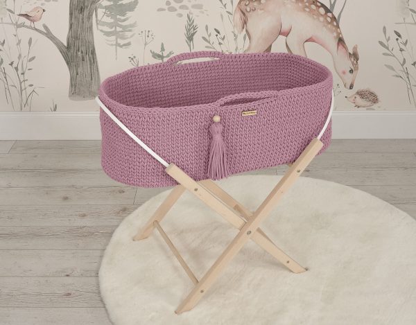 Moses basket BOHO Handmade with stand - lavender - Image 2