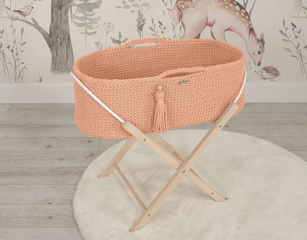 Moses basket BOHO Handmade with stand - salmon - Image 3