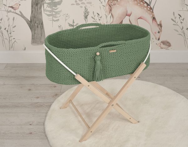 Moses basket BOHO Handmade with stand - pistachio - Image 2