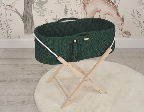Moses basket BOHO Handmade with stand - bottle green - Image 4