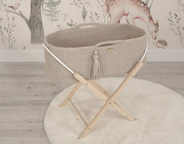 Moses basket BOHO Handmade with stand - light beige - Image 2