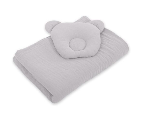 Duvet with pillow Teddy MUSLIN - 2pcs set - grey - Image 2