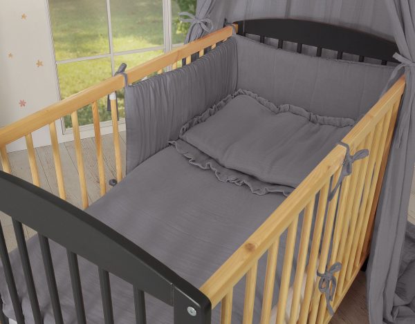 Universal muslin cot bumper 180x30 cm - anthracite - Image 2