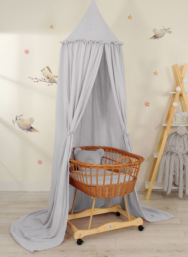 Muslin hanging canopy with frill - grey - Image 3