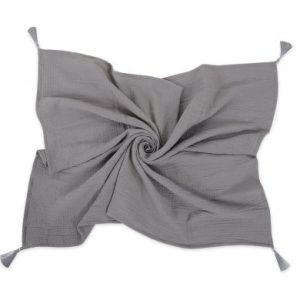 Muslin blanket for kids with tassels - anthracite
