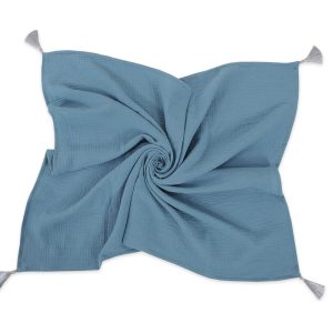 Muslin blanket for kids with tassels - pastel blue