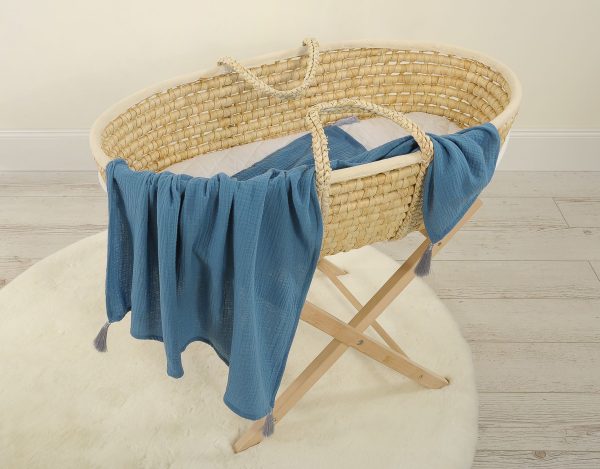Muslin blanket for kids with tassels - pastel blue - Image 3