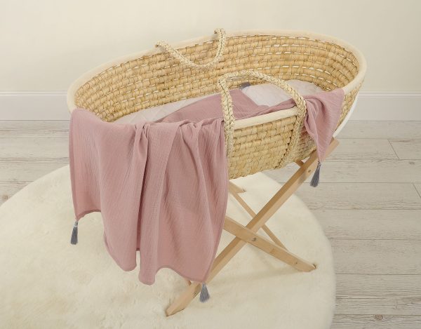 Muslin blanket for kids with tassels - pastel pink - Image 3