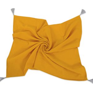 Muslin blanket for kids with tassels - honey yellow
