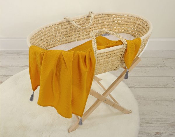 Muslin blanket for kids with tassels - honey yellow - Image 3