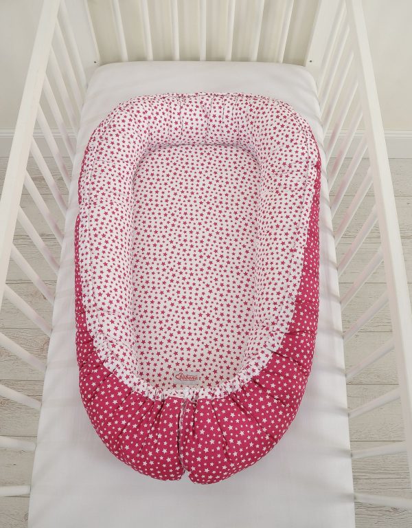 Baby nest double-sided Premium Cocoon for infants BOBONO- wine red stars - Image 7