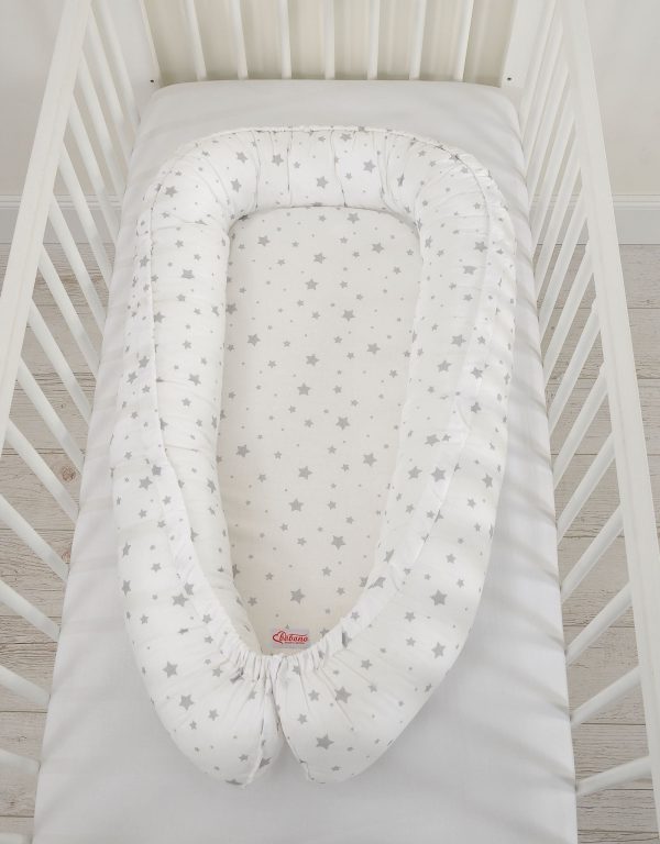 Baby nest double-sided Premium Cocoon for infants BOBONO- mini gray stars - Image 4