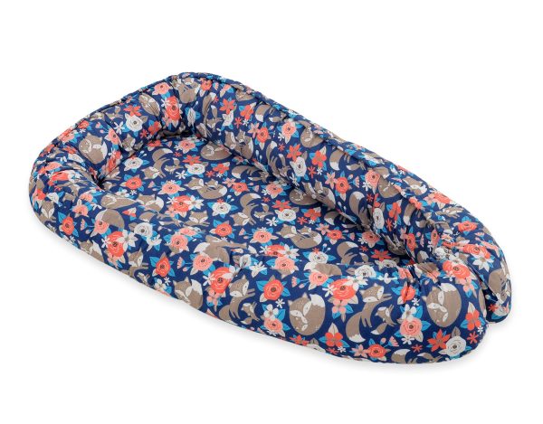 Baby nest double-sided Premium Cocoon for infants BOBONO- fox family on blue - Image 4