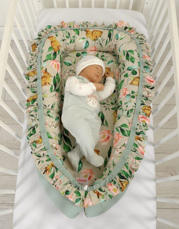 Baby nest Premium Cocoon for infants with a ruffle - Rabbit with flowers - Image 5