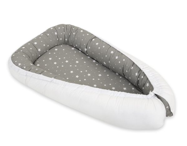 Baby nest double-sided Premium Cocoon for infants BOBONO- mini stars white/ white - Image 3