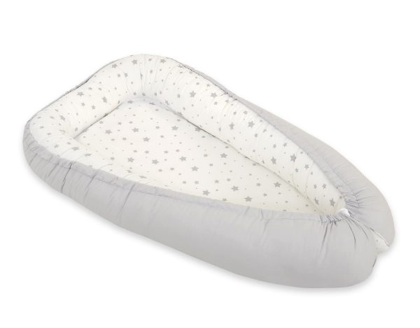Baby nest double-sided Premium Cocoon for infants BOBONO- mini gray stars/ grey - Image 4
