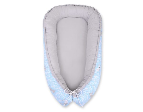 Baby nest double-sided Premium Cocoon for infants BOBONO- blue rabbits/gray - Image 4