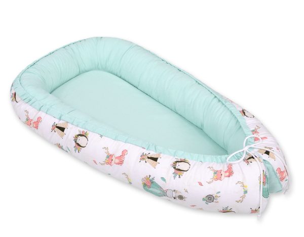 Baby nest double-sided Premium Cocoon for infants BOBONO- foxes beige/mint - Image 3