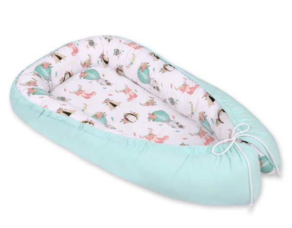 Baby nest double-sided Premium Cocoon for infants BOBONO- foxes beige/mint - Image 4