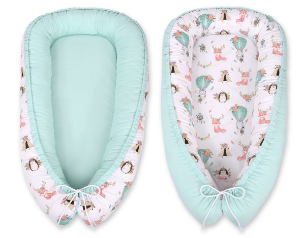 Baby nest double-sided Premium Cocoon for infants BOBONO- foxes beige/mint - Image 5