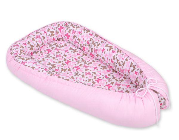 Baby nest double-sided Premium Cocoon for infants BOBONO- pink butterflies/pink - Image 3