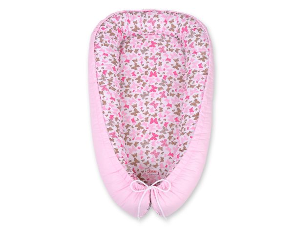 Baby nest double-sided Premium Cocoon for infants BOBONO- pink butterflies/pink - Image 4