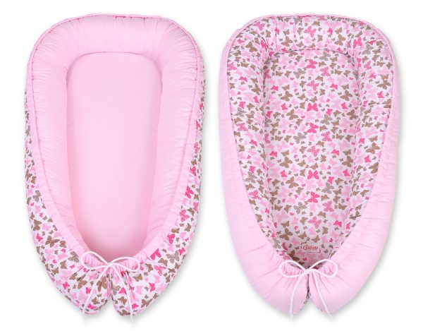 Baby nest double-sided Premium Cocoon for infants BOBONO- pink butterflies/pink - Image 5